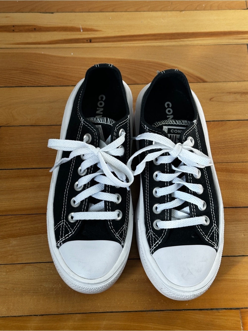Converse All Star Move Black and White Low-Top Canvas Platform Sneakers